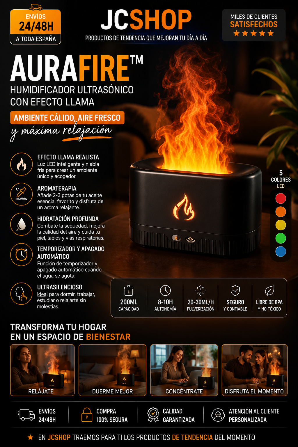 Humidificador efecto llamas "AuraFire"
